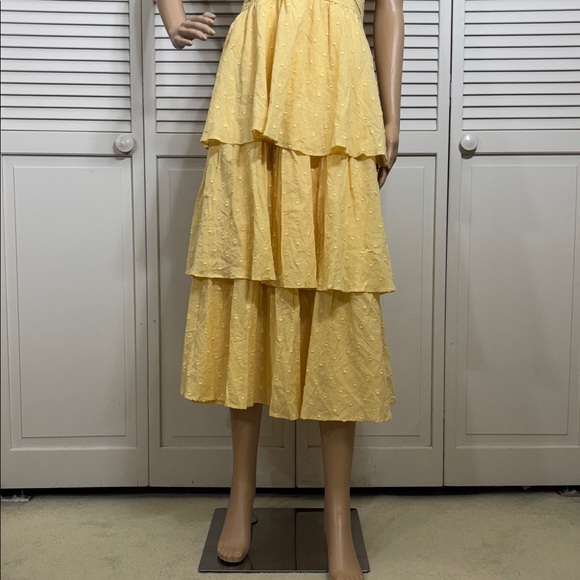 NWT Lulus Charming Decision Yellow Swiss Dot Ruched Tiered Midi Dress XL - Picture 7 of 15